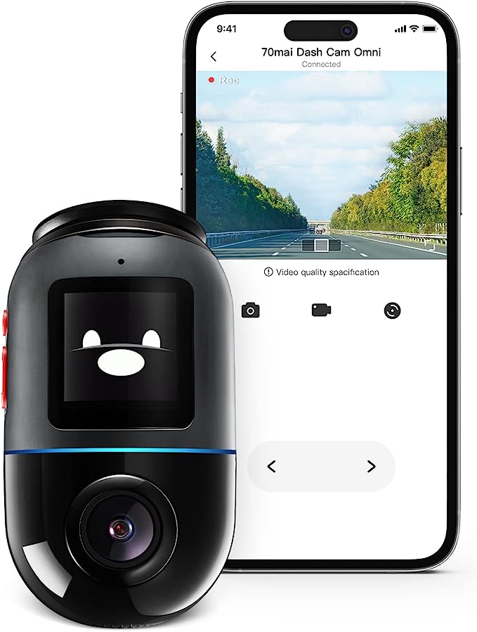  70mai Dash Cam Omni, 360° Rotating, Superior Night Vision,  Bulit-in 128GB eMMC Storage, Time-Lapse Recording, 24H Parking Mode, AI  Motion Detection, 1080P Full HD, Built-in GPS, App Control : Electronics